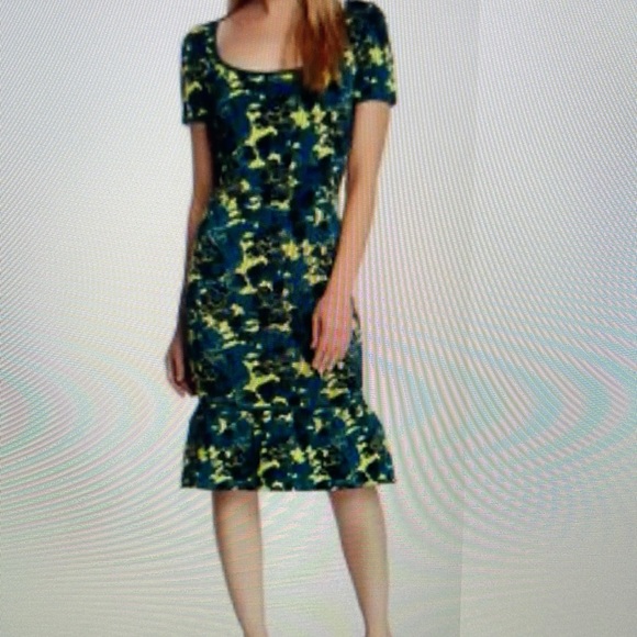 NWT ZAC BY ZAC POSEN STRETCH KNIT BODY CON DRESS IN GREEN FLORAL. M - Picture 4 of 11
